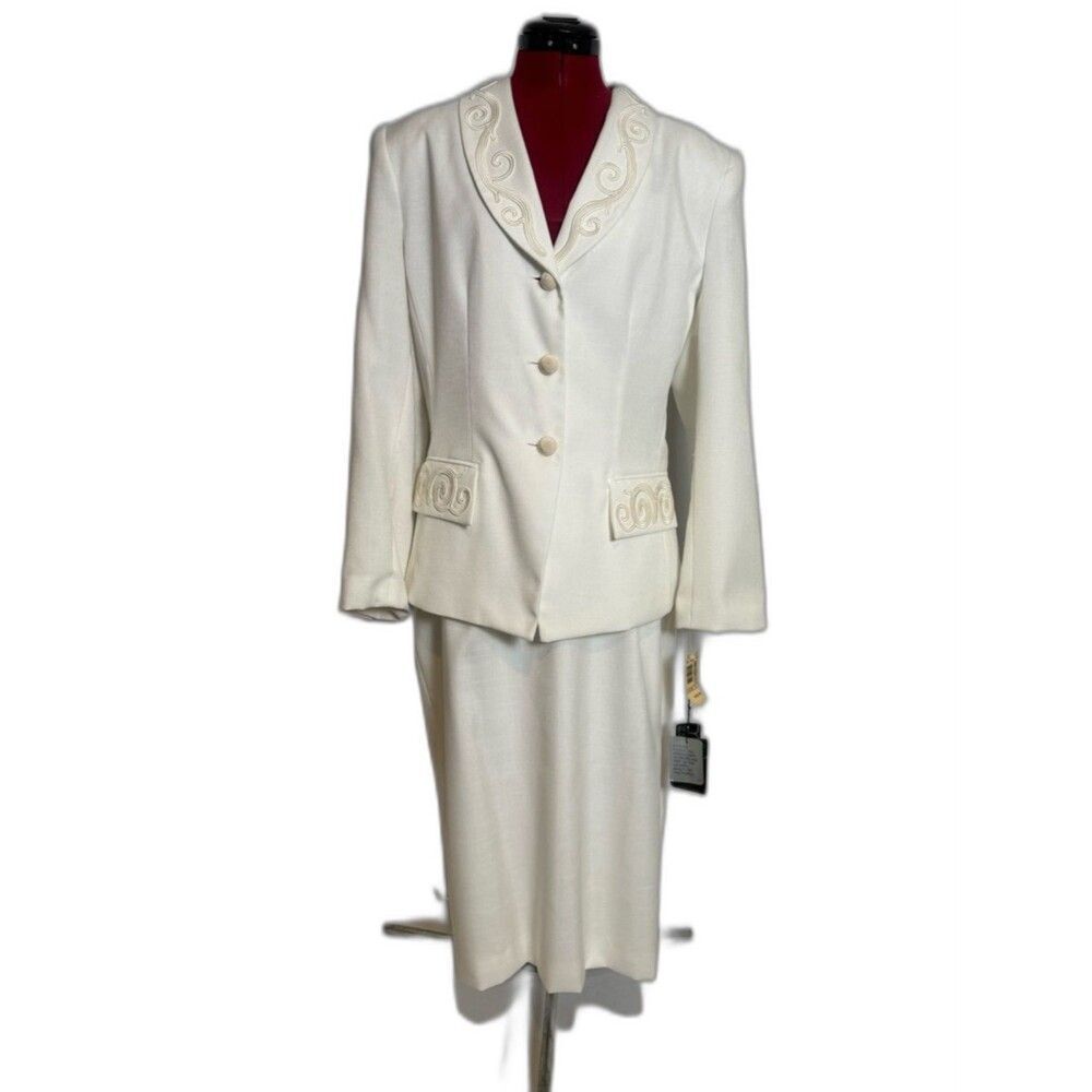NWT Kasper ASL Skirt Suit Sz 14 White 2-Piece Set Blazer & Skirt